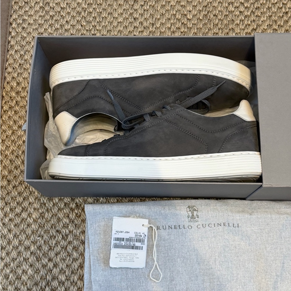SOLD Brunello Cucinelli Men's Gray Nubuck Leather Low-Top Sneakers Men’s Size